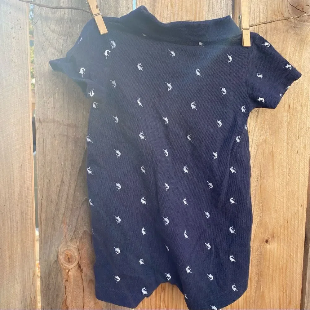 Carters Baby Boy Navy Blue Sword Fish Polo Romper 9 months
